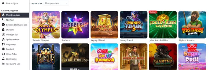 Betsson Casino Danmark Spiludvalg